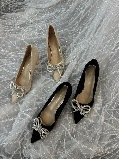 Women Glitter Knot-Tow Mid Heel